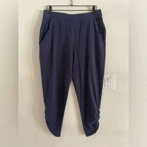 Coolibar Cafe Ruche Capri Navy Blue Lightweight UPF 50+ Summer Pant Womens Large